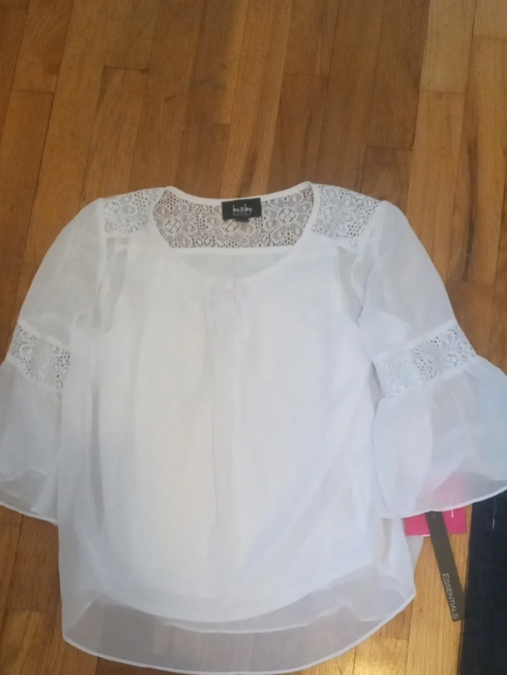 NWT girl 14 White Lace-Trim Peasant top denim capri embellished pockets